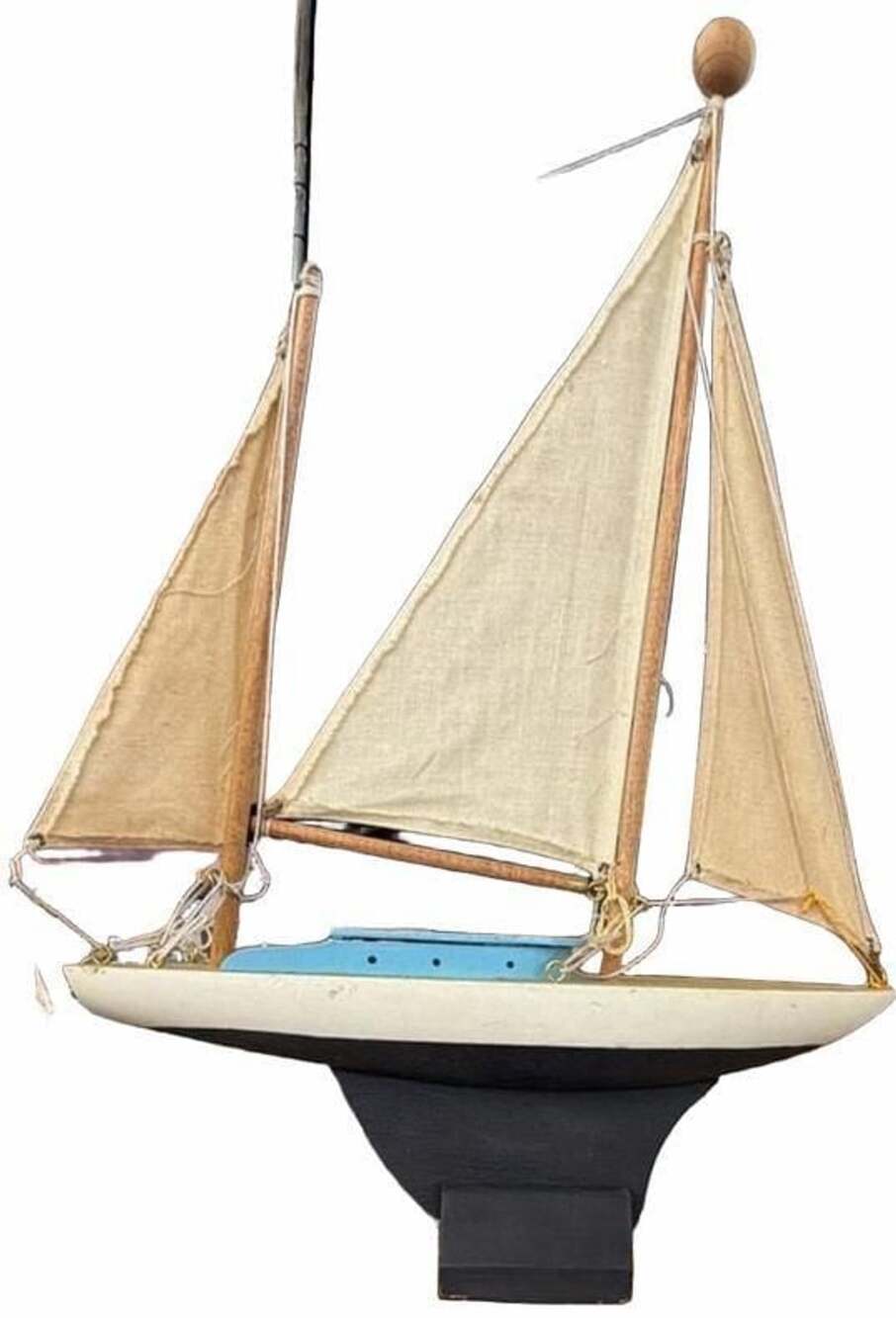 Vintage Wooden Pond Yacht Sailboat Model Nautical Decor